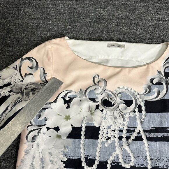 Emma Cook So Surreal Shift Dress Women 10 Pearls Floral Boat Neck Half Sleeve - Picture 10 of 13